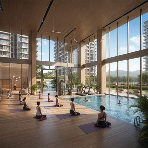 Clubhouse with swimming pool and modern lifestyle amenities at Assetz Zen and Sato