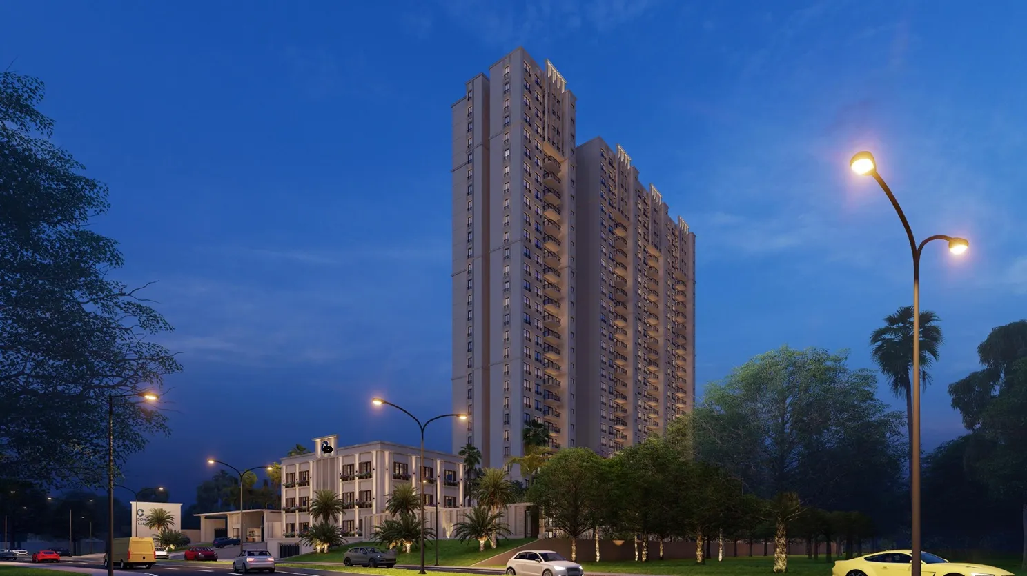 Full building view of Concorde Sienna apartments by Concorde Group at Hennur Main Road Bangalore