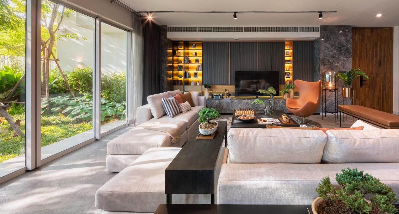 Luxury living room inside Embassy Knowledge Park Villas