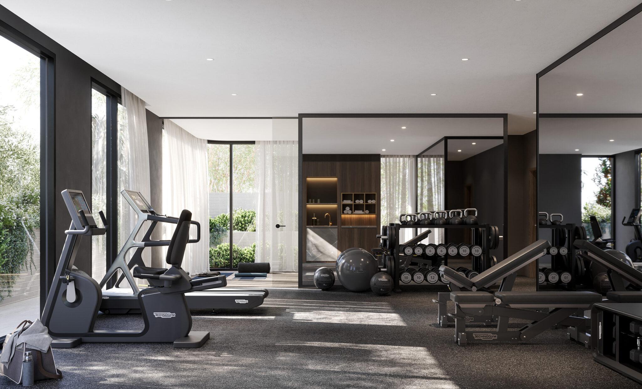 Modern fitness center at Embassy Knowledge Park Villas