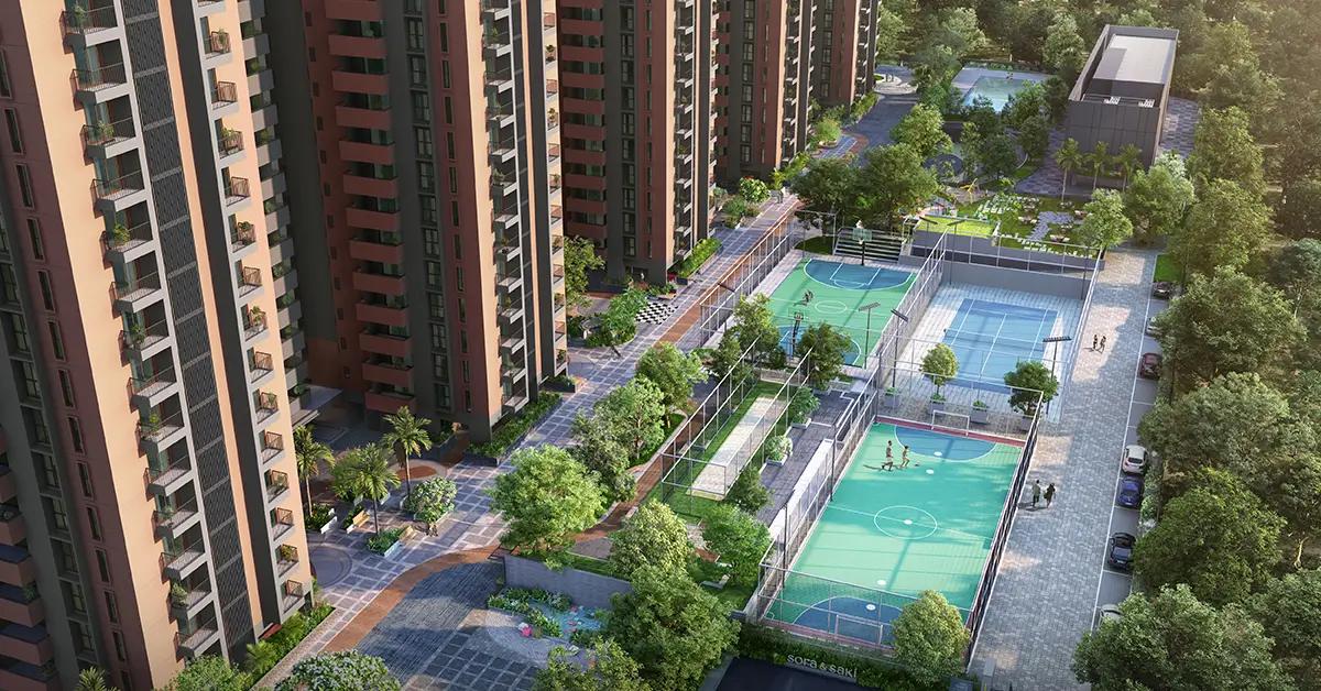 Multi sports courts including basketball and badminton at Assetz Zen and Sato