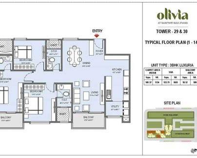 3 BHK apartment floor plan Olivia L&T Raintree Boulevard Phase 3 Hebbal