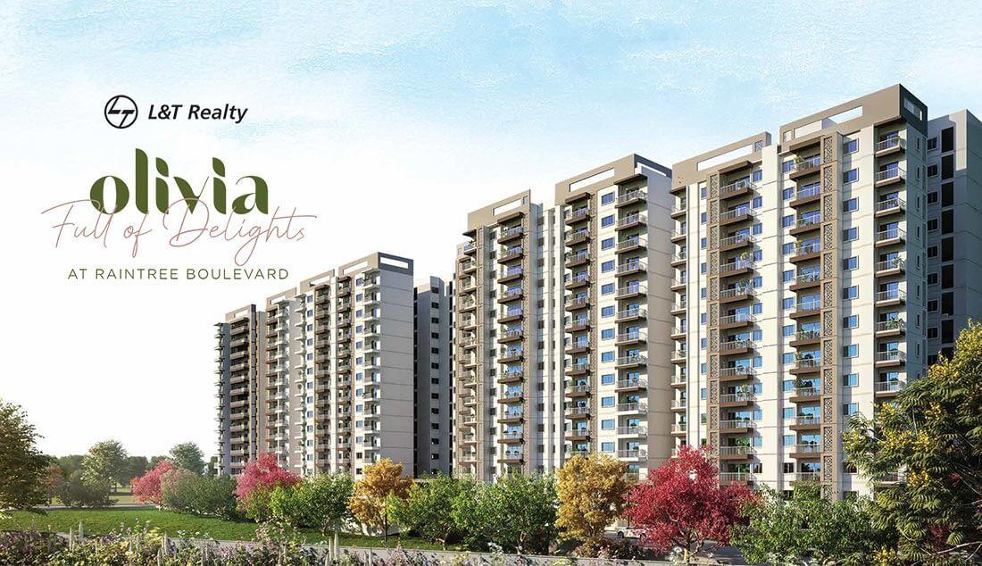 Olivia at L&T Raintree Boulevard luxury apartment elevation Hebbal Bangalore