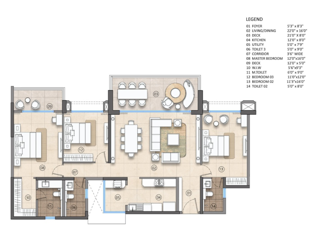 Lodha Beaumont Estate 3 BHK apartment floor plan