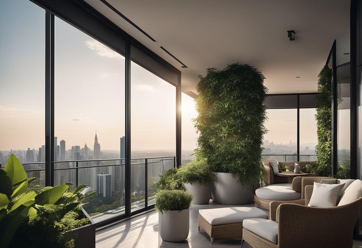 Luxury balcony and seating area illustrated in the Century Immencity Blue Moon residential brochure