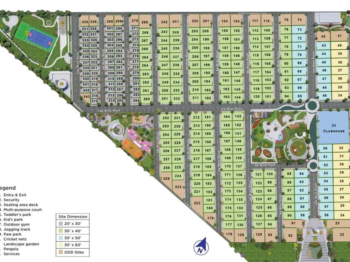Sattva Thippapura master plan with residential plots and landscaped amenities